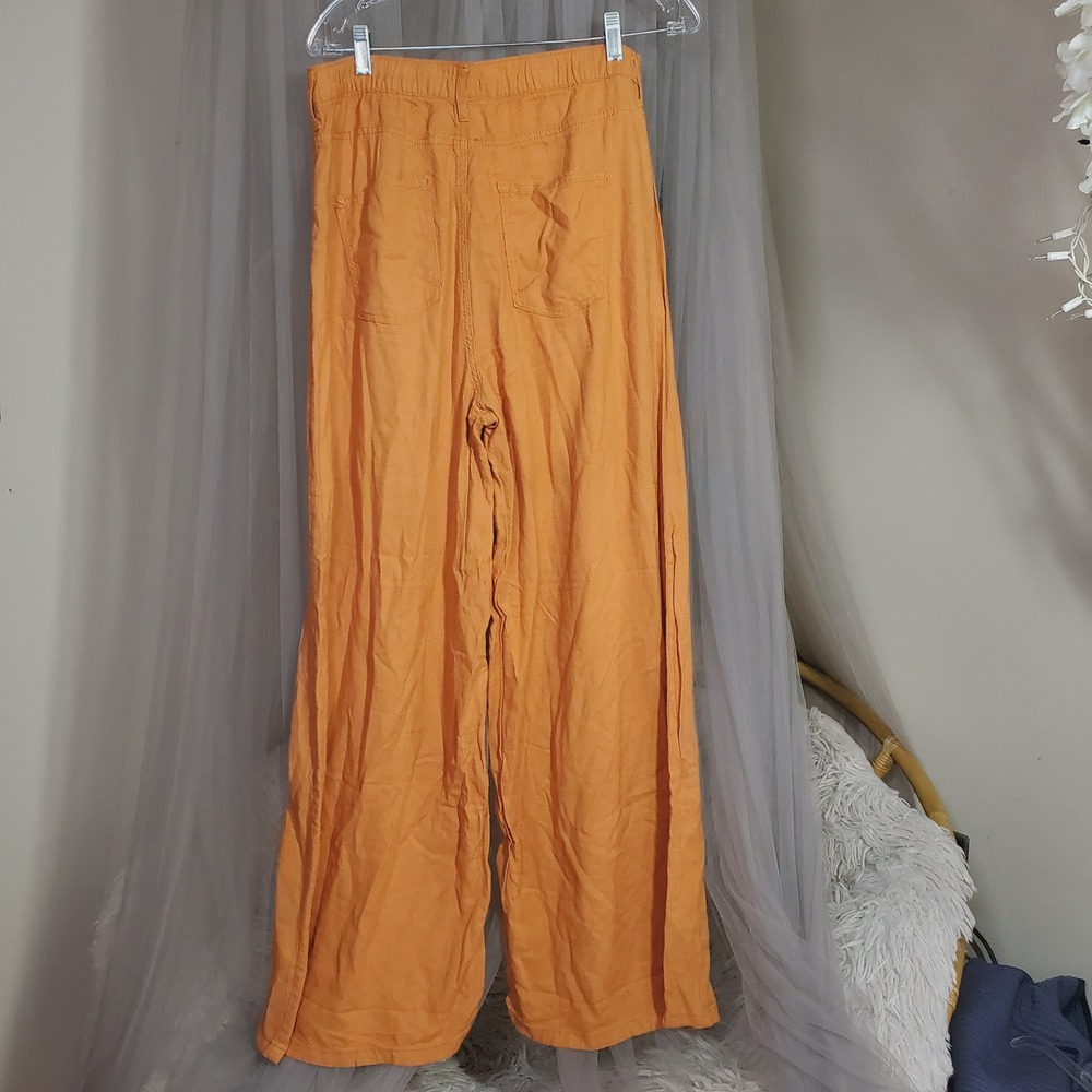 Aster & Brown Orange Linen Blend Wide Leg Pants High Rise Large Mediterranean - Picture 3 of 5
